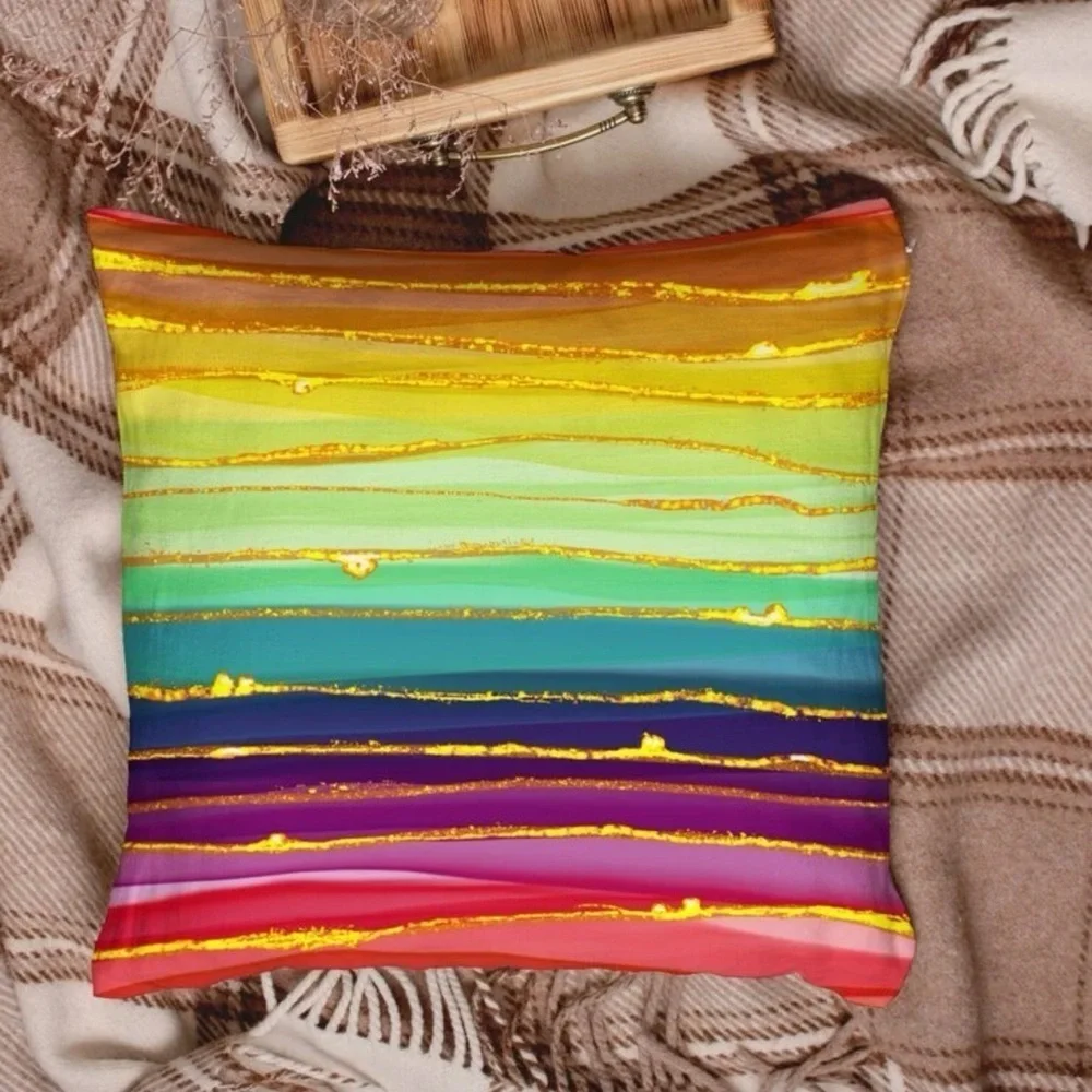 Rainbow Stripe Pattern Pillow Case Cover Decorative Toss Pillow